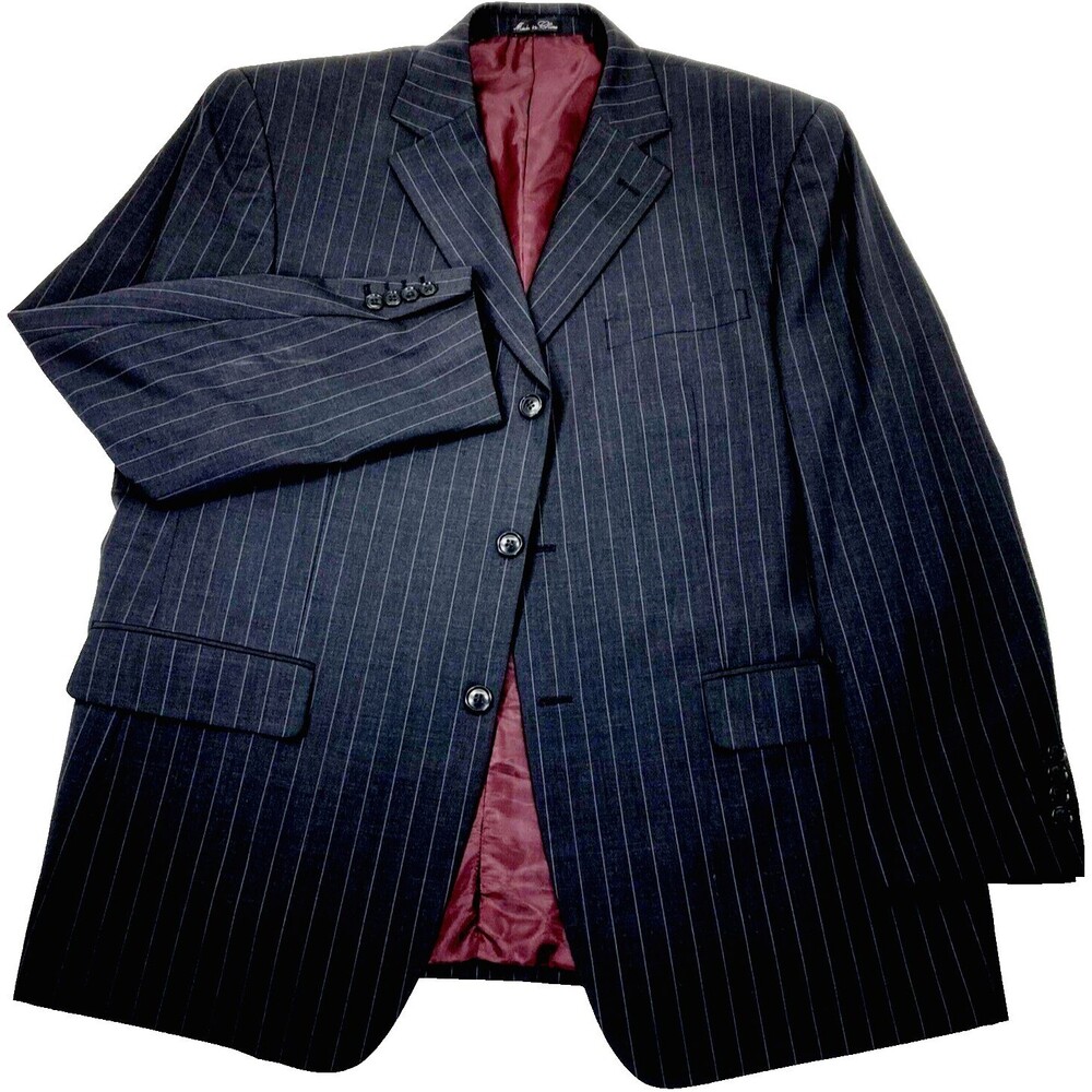 Lineage Wool Sport Coat Stripe Charcoal Gray 3 Button 46 48 Milan Preppy Mob